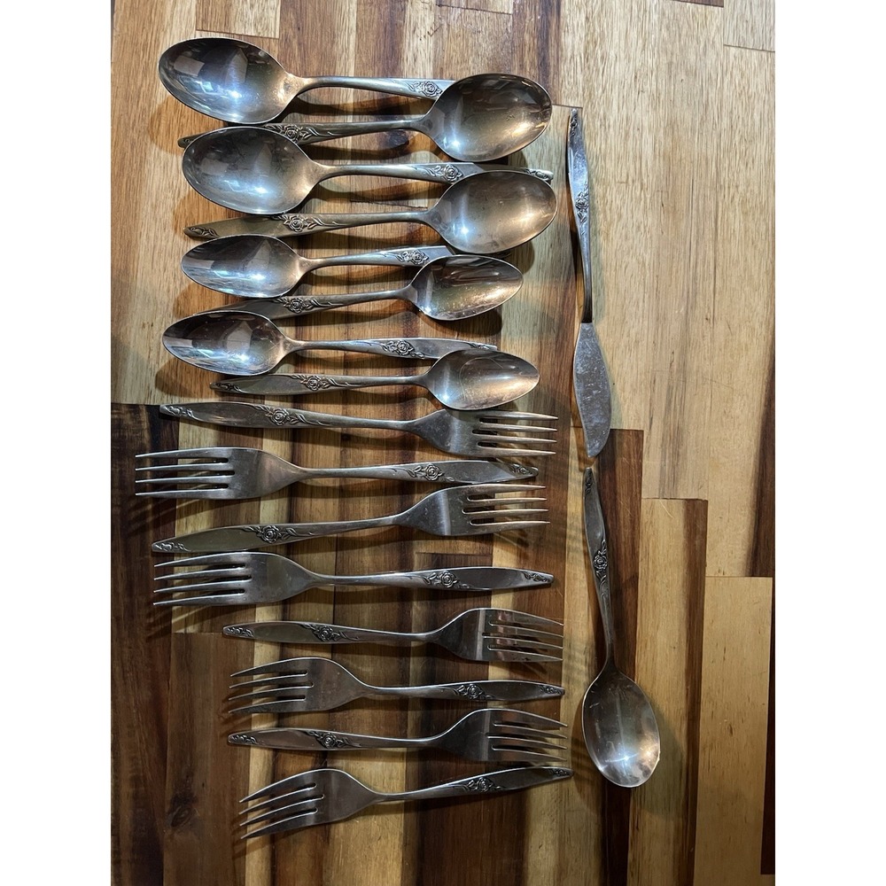 WEST BEND Twilight Rose Stainless Silverware Lot 18 Pcs Oneida Vintage